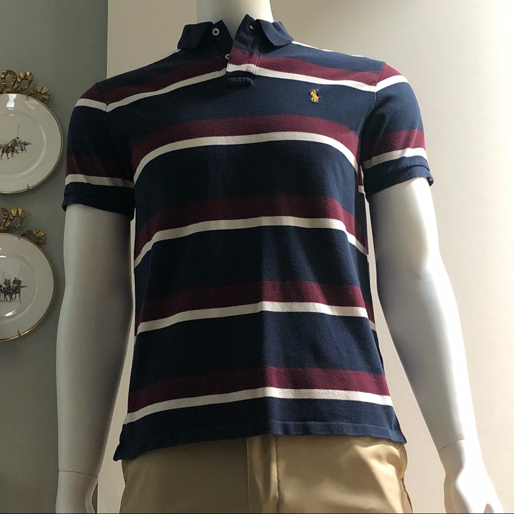 Polo Ralph Lauren Navy/Burgundy/White Striped Polo - Picture 3 of 9